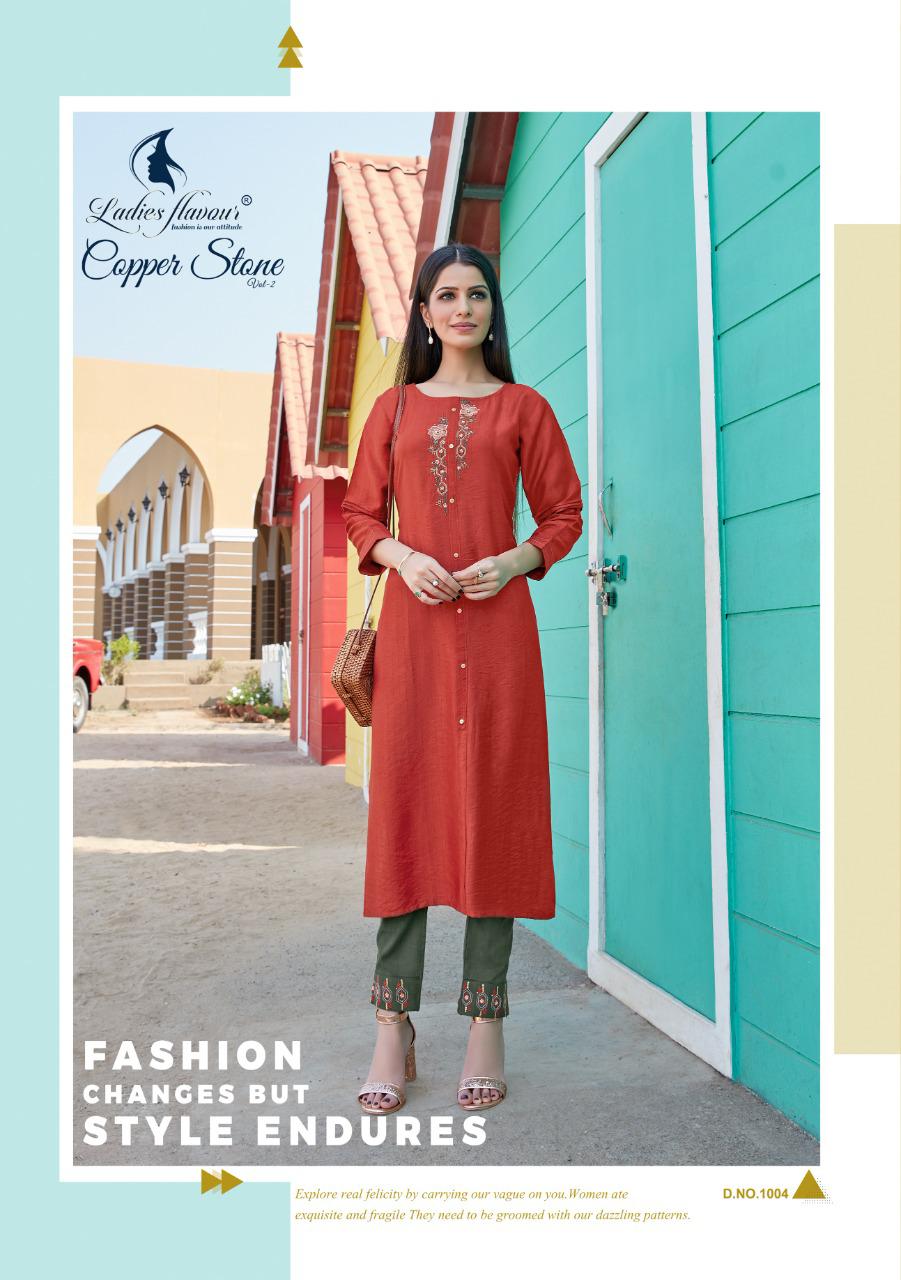 Ladies Flavour Copper Stone 2 Latest Fancy Ethinc Wear Designer Kurtis Collection